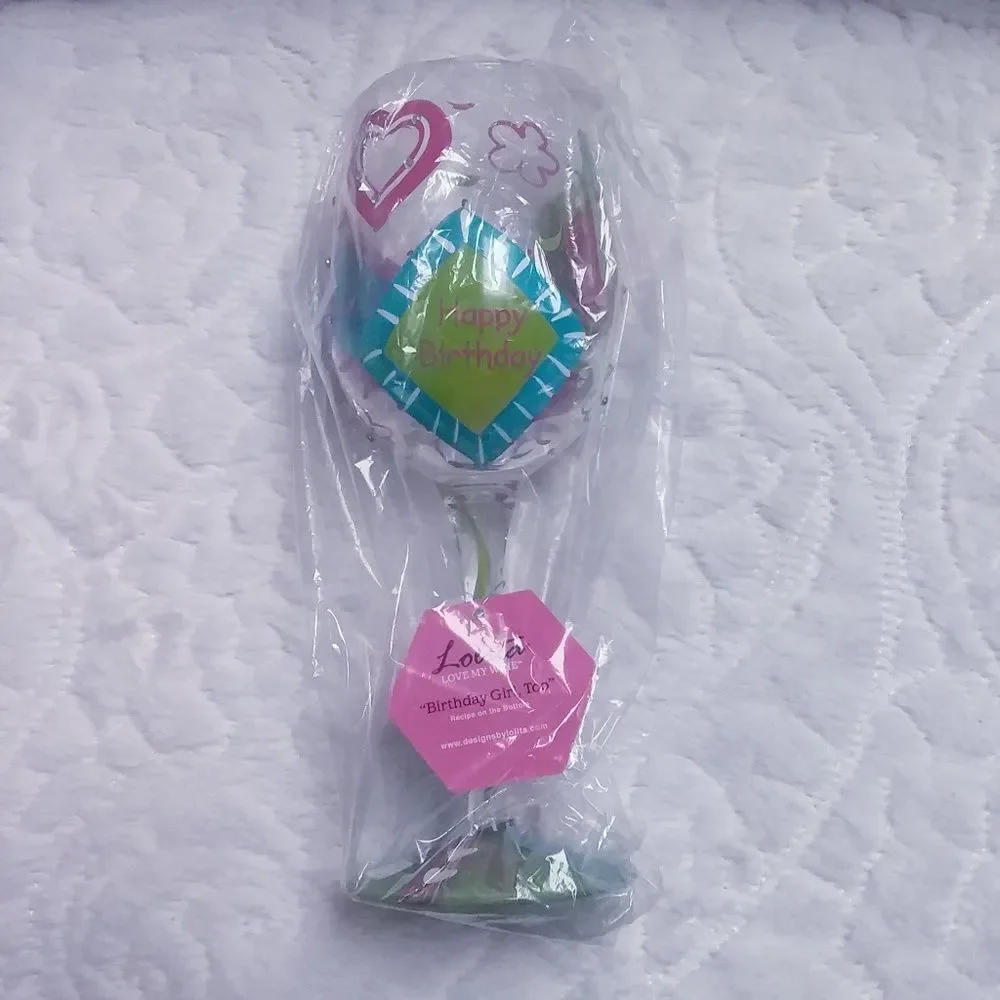 Lolita Wine Glass Birthday Girl Too Cocktail Recipe Hand Painted Green Pink New